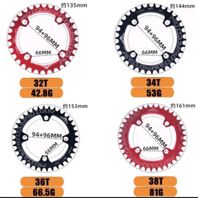 ChainRing Single ChainWheel MOTSUV BCD 94 96 Crank 32T 36T 38T Sepeda MTB Bulat Round Oval M4000