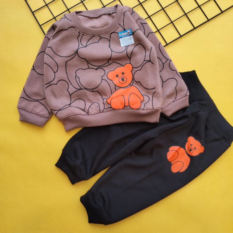 set sweater bayi 3-12 bulan motif bear orange