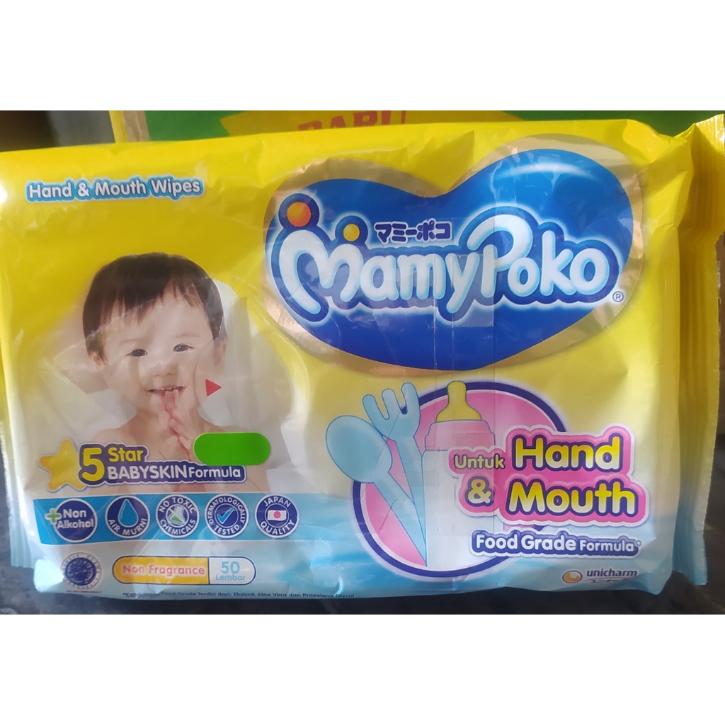 Mamypoko Baby Wipes Antiseptik Green tea - 48's, hand&amp;mouth 50's