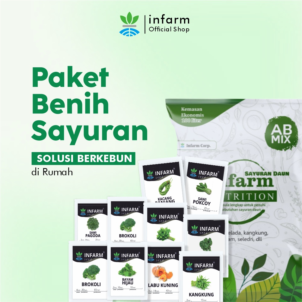 INFARM - Paket Benih Sayuran Super 10 Macam Benih Sayur dan Buah Bonus AB Mix Peralatan Berkebun