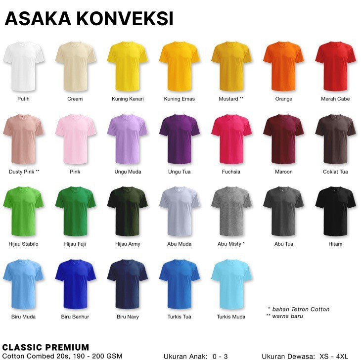 ASAKA KONVEKSI - KAOS POLOS ANAK BAHAN COTTON COMBED 20S
