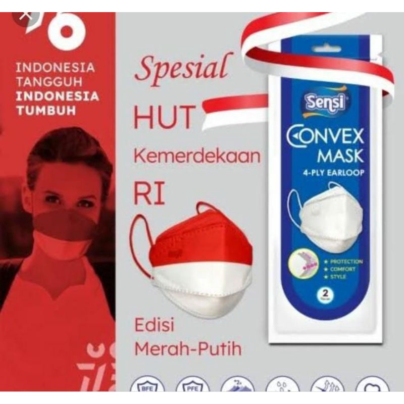 sensi masker Convex Earloop Merah putih isi 2