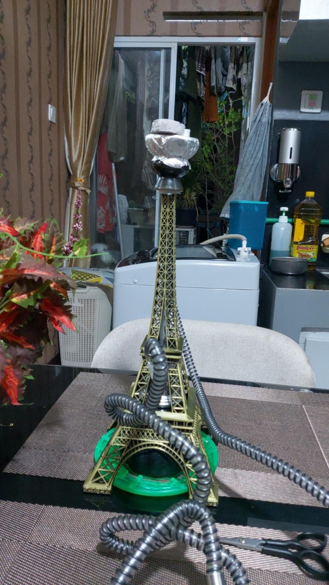 Paris Tower Metal Shisha Hookah Double Hose With Ceramics Bowl Charcoal Tongs Shisha Plate Hookah Acrylic Base Chicha Nargile