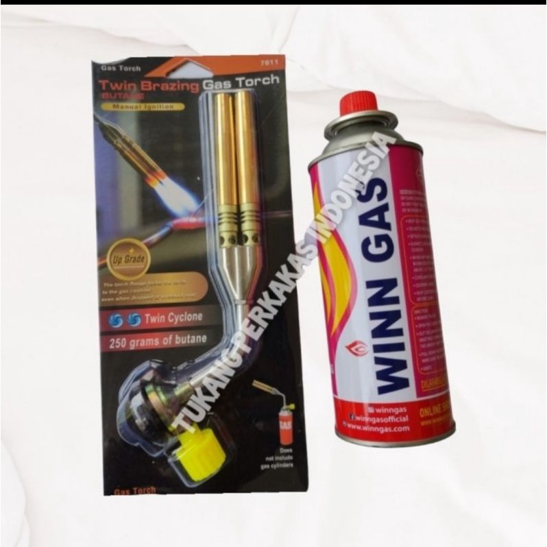 PAKET GAS LAS DOUBLE BRAZING &amp; REFIL WIN GAS 235GR