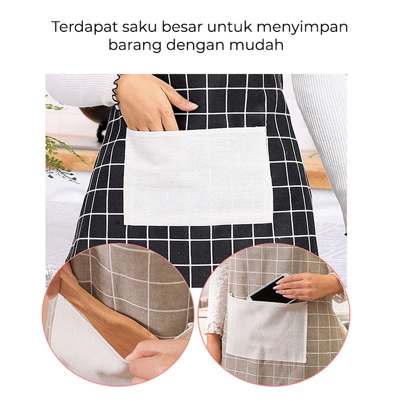 Celemek Masak Apron Chef Motif Kotak Kotak Bahan Katun Pelindung Kotoran Style Pria Wanita MX1057