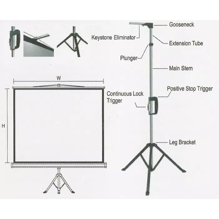 LAYAR PROYEKTOR TRIPOD 70 INCH (178cm x 178cm)