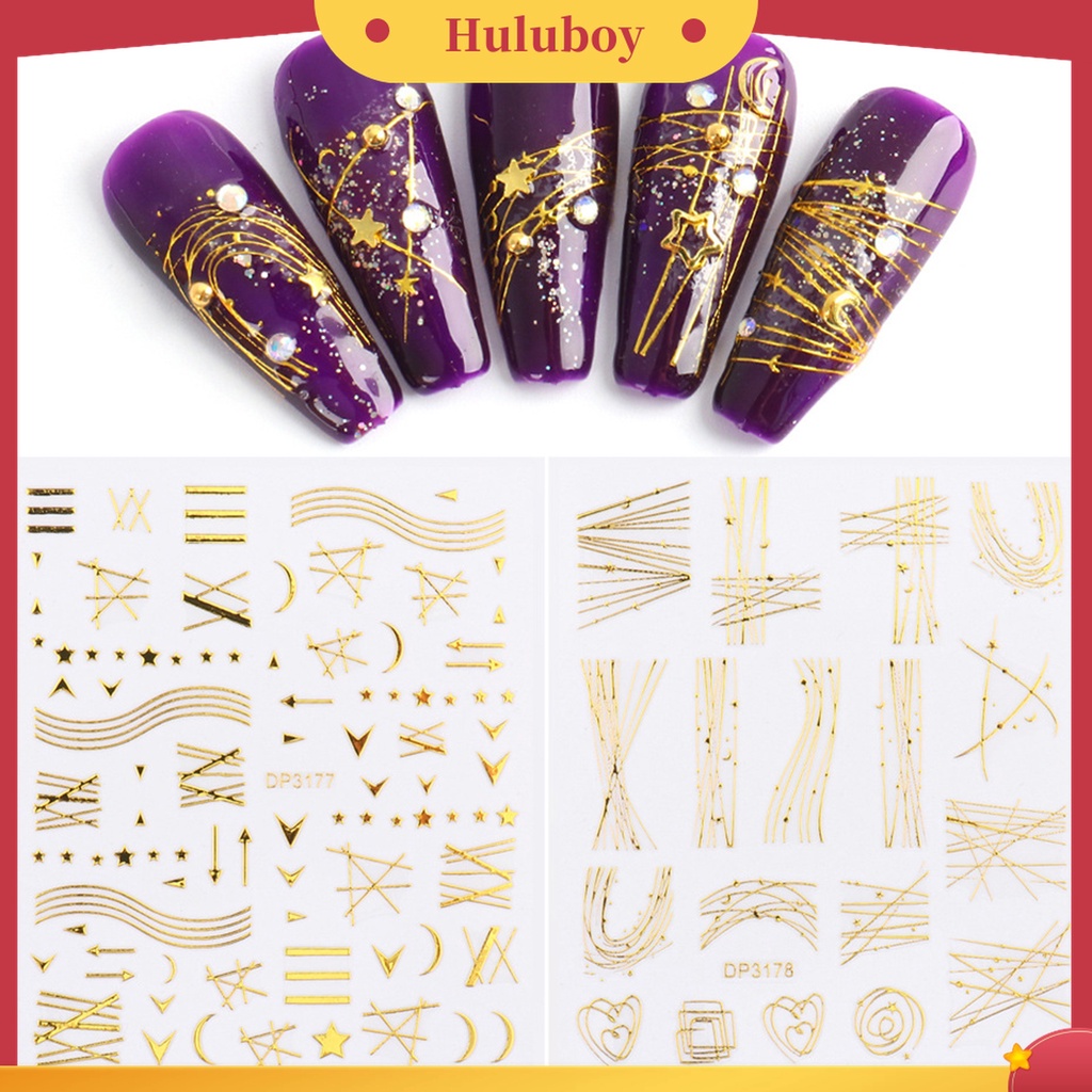 Huluboy Huluboy♡ 3pcs / Set Stiker Kuku Motif Geometri Ultra Tipis Anti Pudar Untuk Dekorasi Manicure / Nail Art