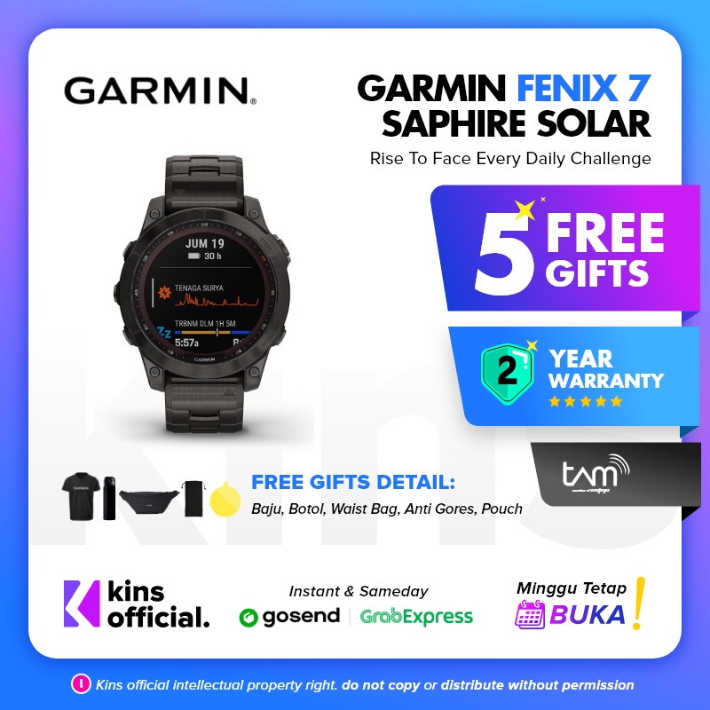 Garmin Fenix 7 Solar Sapphire Carbon Gray DLC Titanium w/ Tita Band