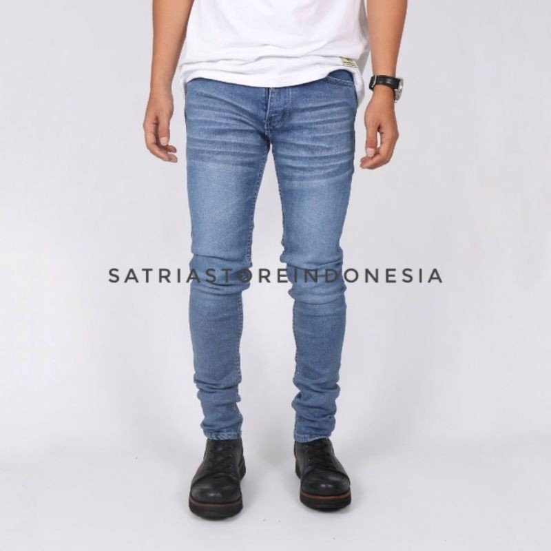 Celana panjang pria skinny blue wosh wishker