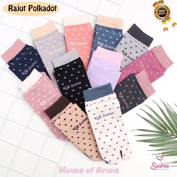 Kaos Kaki Wanita Jempol Muslimah Rajut Motif Polkadot Dewasa Panjang Hijab Sashee Original All Size