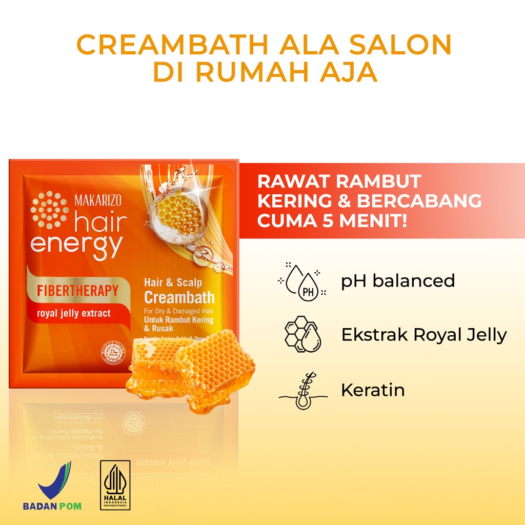Makarizo Hair Energy Fibertherapy Hair & Scalp Creambath Royal Jelly 15 mL / Perawatan Rambut-2