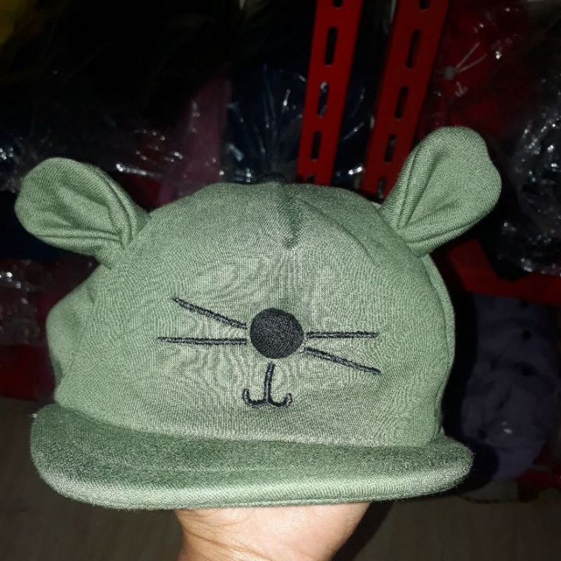 (1kg isi 25 pcs)Topi Bayi korea Karakter Kucing / COD-hijau tni
