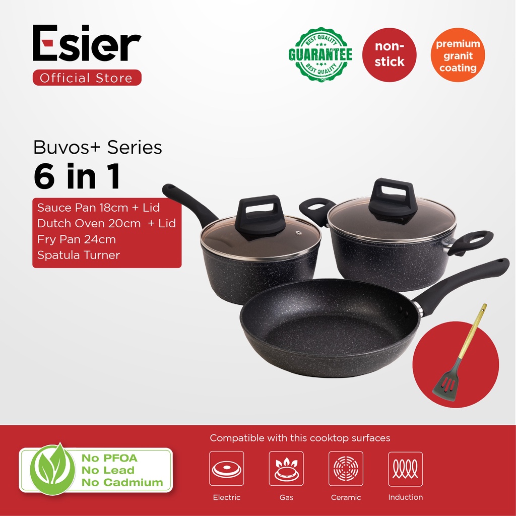 Esier Buvos+ Cookware Set 6 in 1- Peralatan Masak Lengkap FREE SPATULA