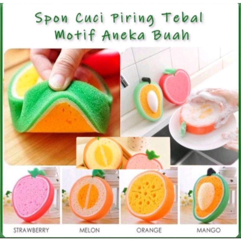 FRUIT SPONGE - Spons Cuci Piring Motif Aneka Buah Buahan Tebal