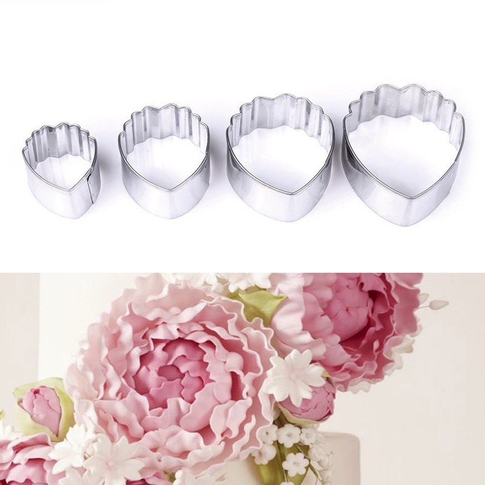 REBUY Stainless Steel Biscuit Mold Peony Flower Baking Tool Cookie Cutter Bakeware DIY 4pcs Kitchen Cake Chocolate Stencil Fondant Mould/Multicolor