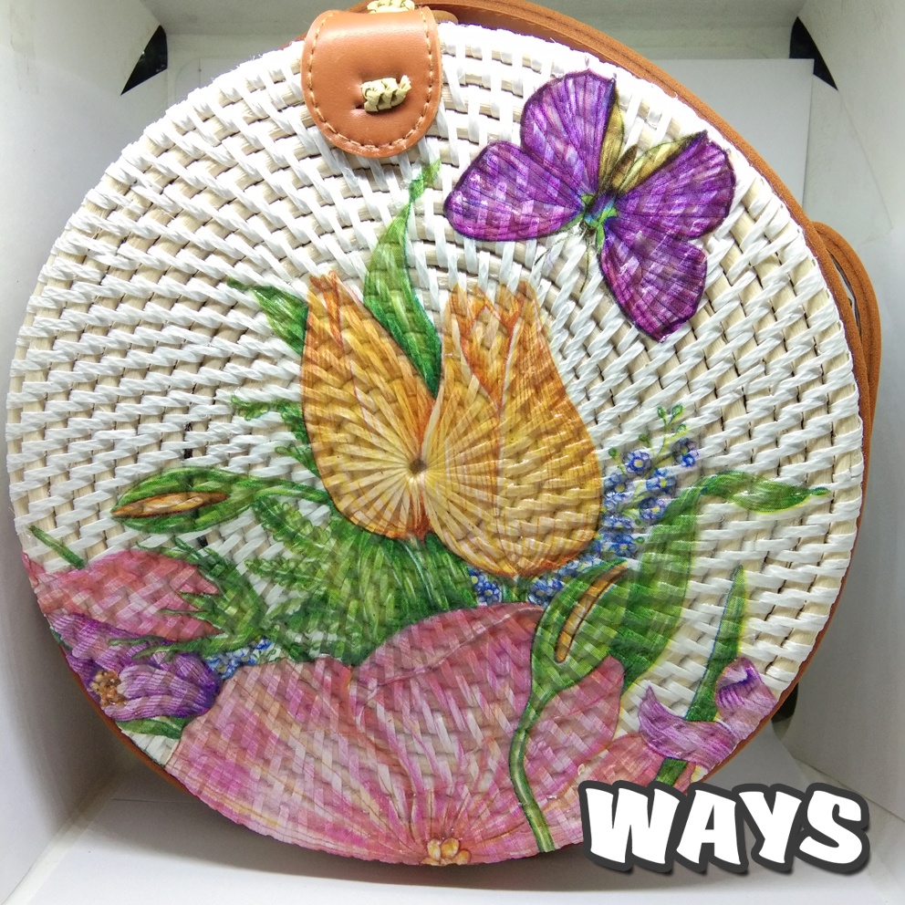 W025 | CLEARANCE SALE 20cm Tas Rotan Lukis Gambar Bunga Selempang Unik Wanita Handmade / Rattan Bag