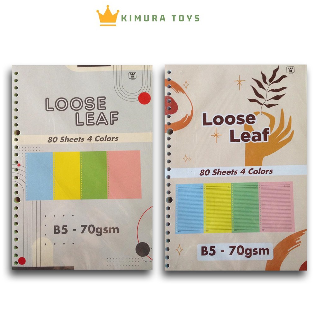 

Loose Leaf B5 Polos Dan Garis 4 warna 80 Sheets Kertas Ulang Binder