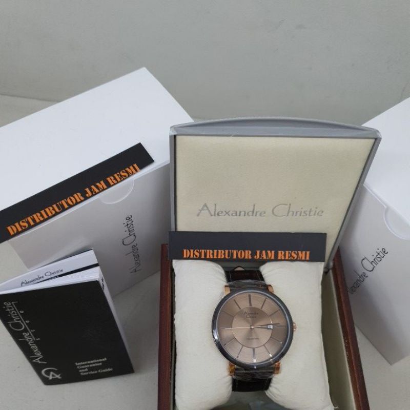 Jam Tangan Pria Alexandre Christie AC8344MD AC 8344 MD AC8344 MD AC 8344MD Rosegold Black Leather