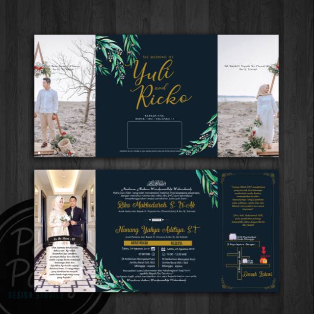 Undangan pernikahan vintage tema bunga hijau navy