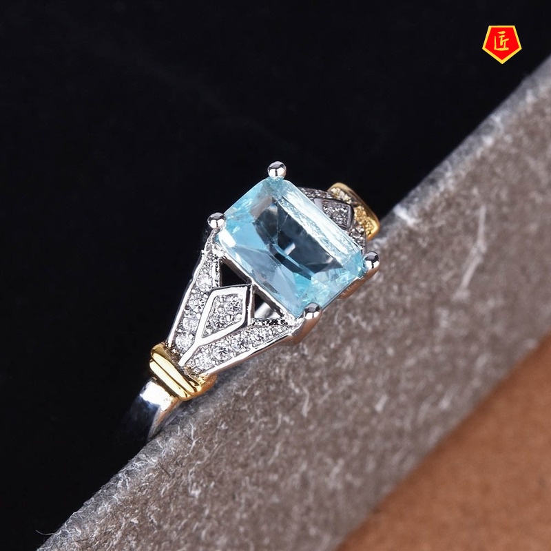 [Ready Stock]Inlaid Topaz Purple Square Diamond Ring 14K Gold Color Separation