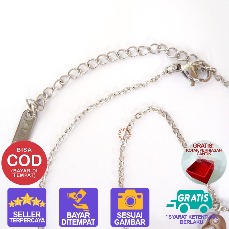 Kalung Titanium Perhiasan Anti Karat Rantai Lapis Silver Liontin Kristal Angsa Lovelybutik