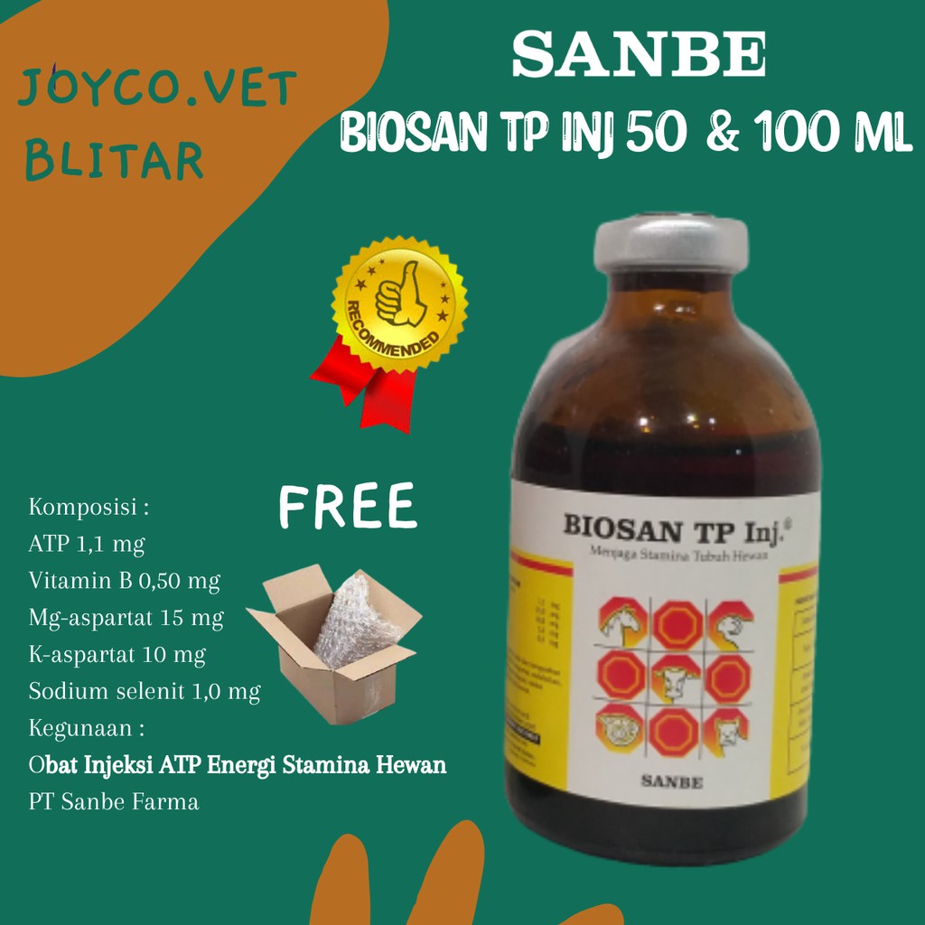 Biosan TP Sanbe Farma - 100 ml Injeksi ATP Energi Stamina Hewan