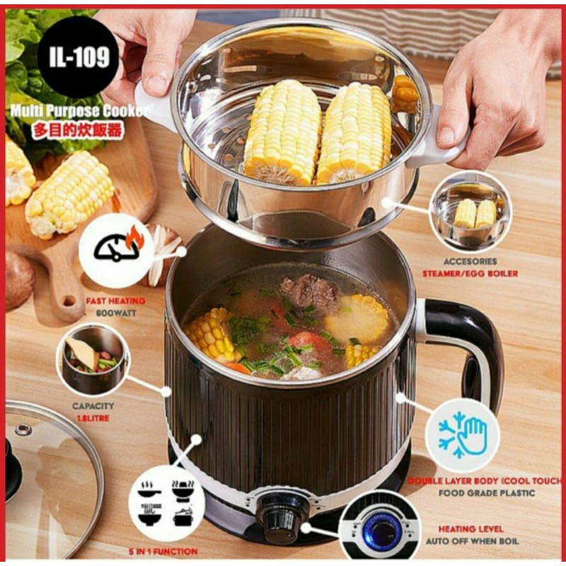 Panci Kukus Listrik Sebaguna IDEALIFE IL109 Original - Multi Cooker IL 109