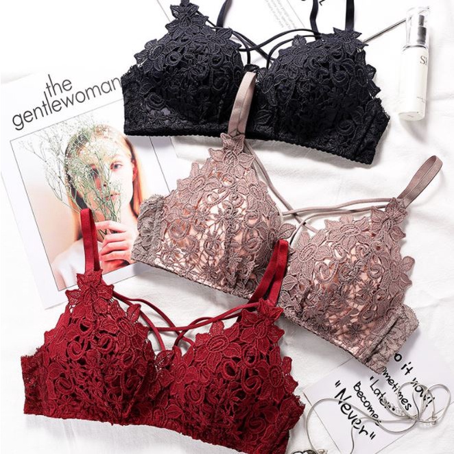 BV.ID BR400 BRA BH PUSH UP TANPA KAWAT WANITA MOTIF BUNGA TALI SILANG COD BRA SAJA