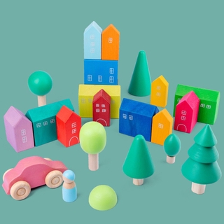 Treeyear Mainan Montessori Balok Susun Kayu Warna Pelangi Diy Untuk