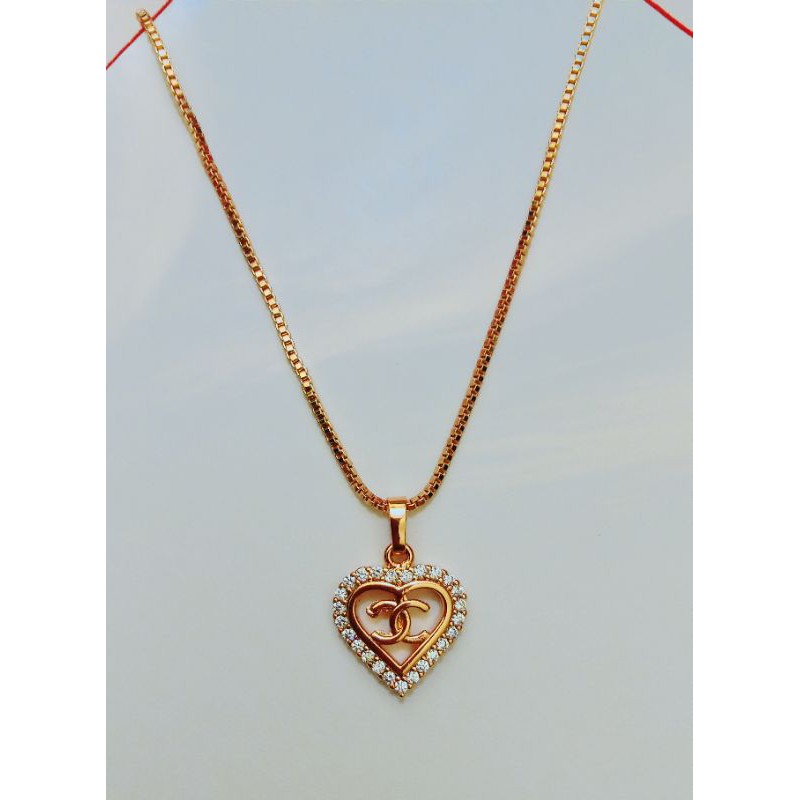 kalung+liontin xuping CHANEL LOVE berlapis emas dengan mata zircon uk45cm.  93L