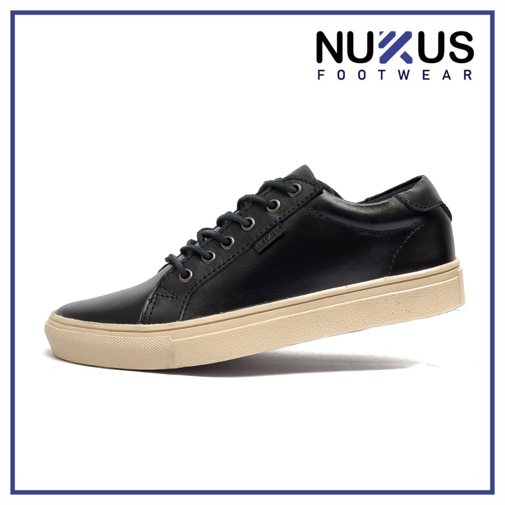 Nukus Sepatu Pria Sneakers Classic Tali Kulit Sapi Asli Hitam - NKT 04