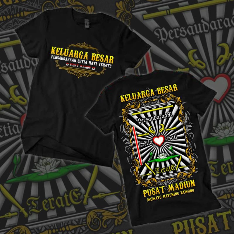 KAOS PSHT DESAIN TERBAIK KELUARGA BESAR | SABLON DEPAN TULISAN LATIN | BELAKANG HATI BERSINAR BESAR 