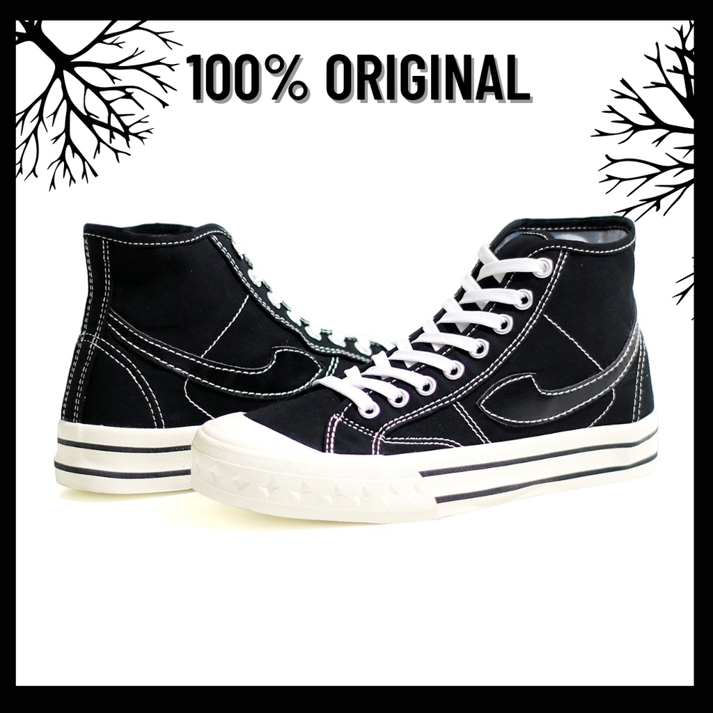 100% Original Sepatu Lokal Casual Oreo White | Not Compass Retrograde Black Black White Hi