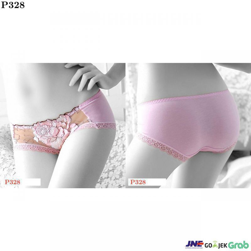 Celana Dalam Panties Hipster Pink, Bordir Bunga