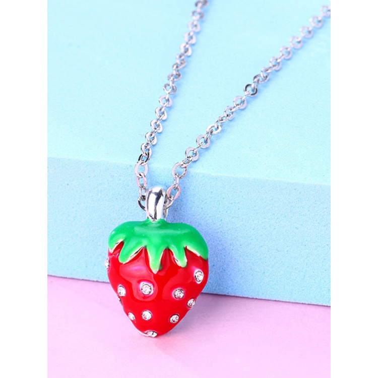 Kalung Choker Klavikula Pendek Liontin Strawberry Merah Kristal Bening Untuk Hadiah Anak Perempuan