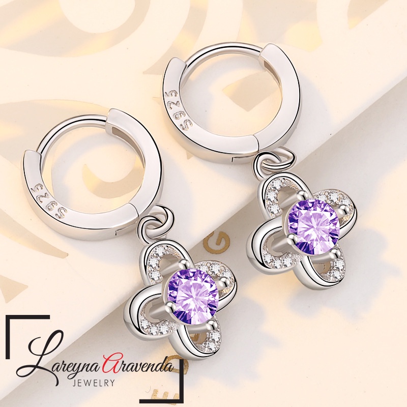 Anting Wanita Silver S925 Lapis Emas 18k Model Bunga Gantung AT045