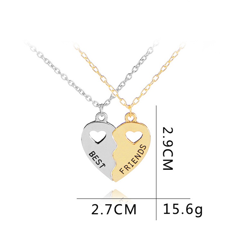 2Pcs Friend Heart Silver Tone Rhinestone Pendant Necklace Bff Friendship Jewelry