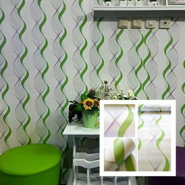 Wallpaper Sticker Dinding Motif Salur Gelombang Ukuran 10 meter x 45 cm