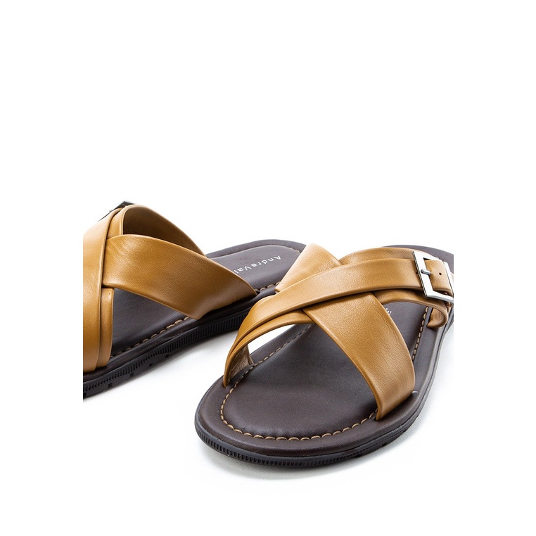 SANDAL SLIDE KULIT ANDRE VALENTINO PRIA ORIGINAL CASUAL COKLAT AVM13