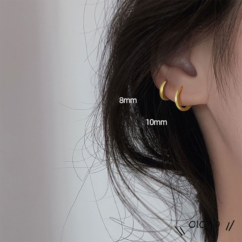 1 Pair Dasar Anting Hoop Kecil Sederhana Tabung berlapis Emas Anting Lingkaran Stud - ol