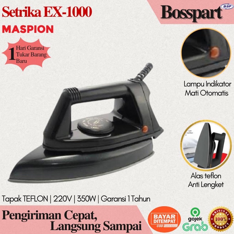 Setrika Listrik Maspion EX 1000 Strika Maspion EX1000 Gosokan Baju EX-1000 Seterika Murah Hitam