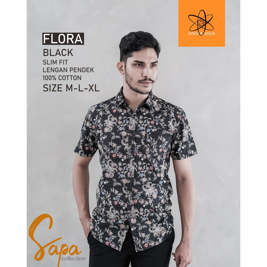 Kemeja Batik Lengan Pendek FLORA BLACK Aresanuk by SAPA Collection