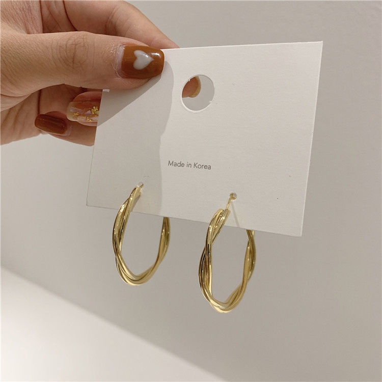 Anting Bentuk Lingkaran Besar Bahan Sterling Silver Gaya Korea