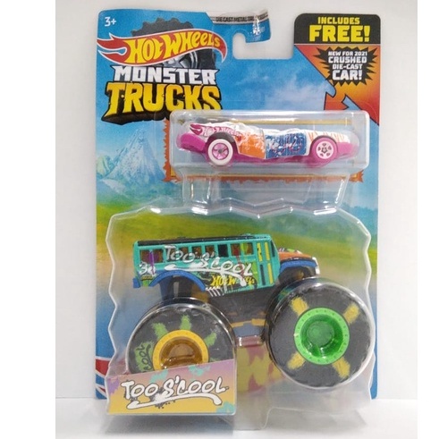 Diecast Hot Wheels Monster Trucks TOO SCOOL x CRUSHED SEDAN SUDDEN STOP Jam 64 HW Combo Crushed Car