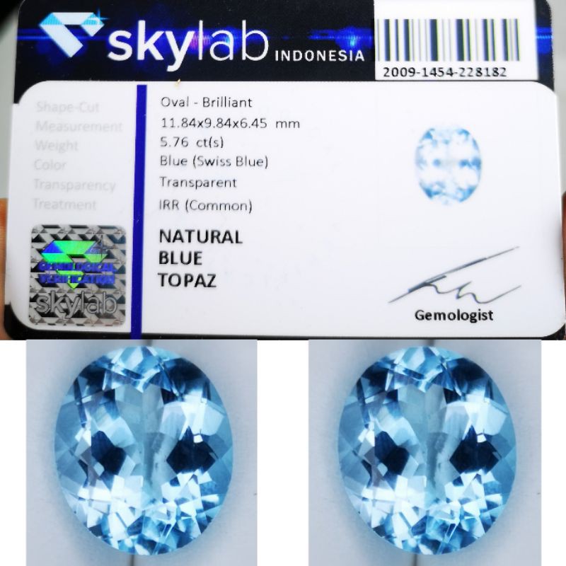 Batu Permata Natural Blue Topaz Swiss Plus Memo Sky Lab High Quality