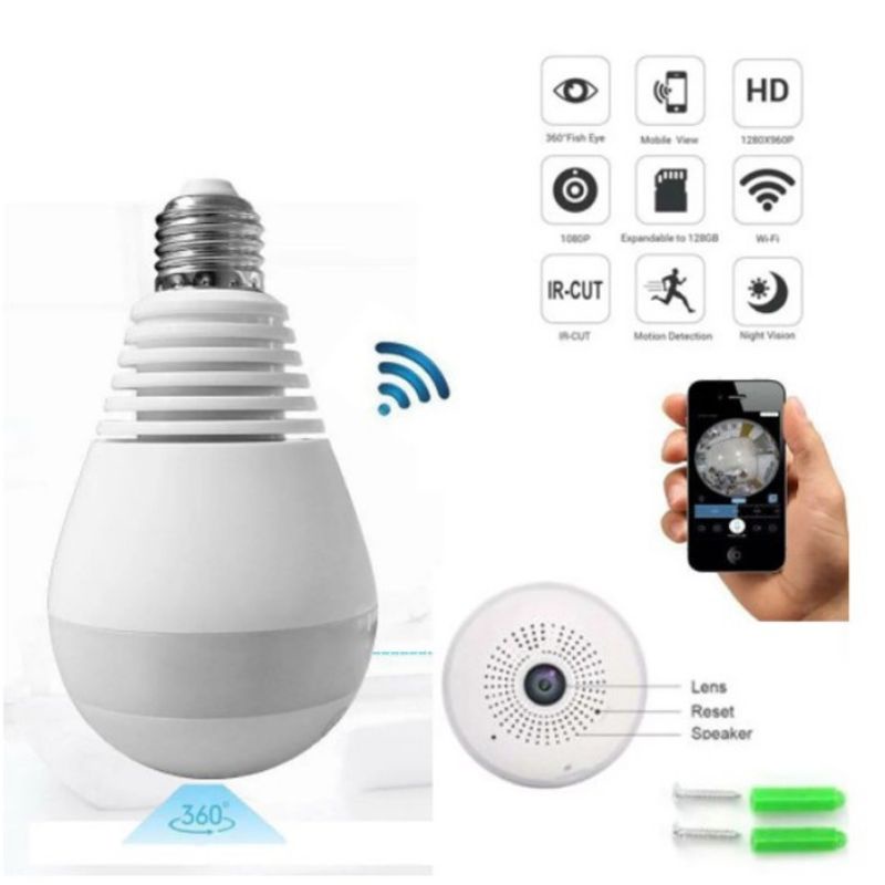 Cctv WiFi Bohlam Bulb V380 IP Camera 5Mp Wireless 1080P Panorama Fisheye 360