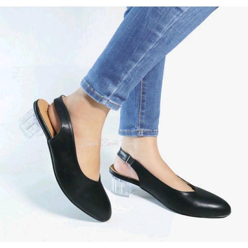 COD / Sepatu Heels Kaca Big Size 41-45 / Pantofel ZV-1 Semi Formal Ukuran Besar JUMBO Hitam Kulit, 44