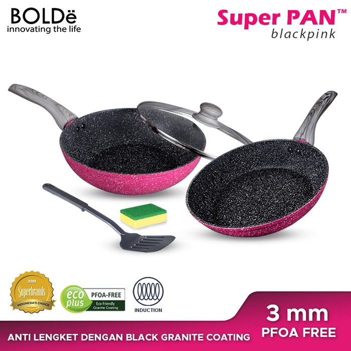 Bolde Super Pan Granite Set 5 PCS BlackPink - Black Pink Panci Cookware Set 5 PCS Anti Lengket