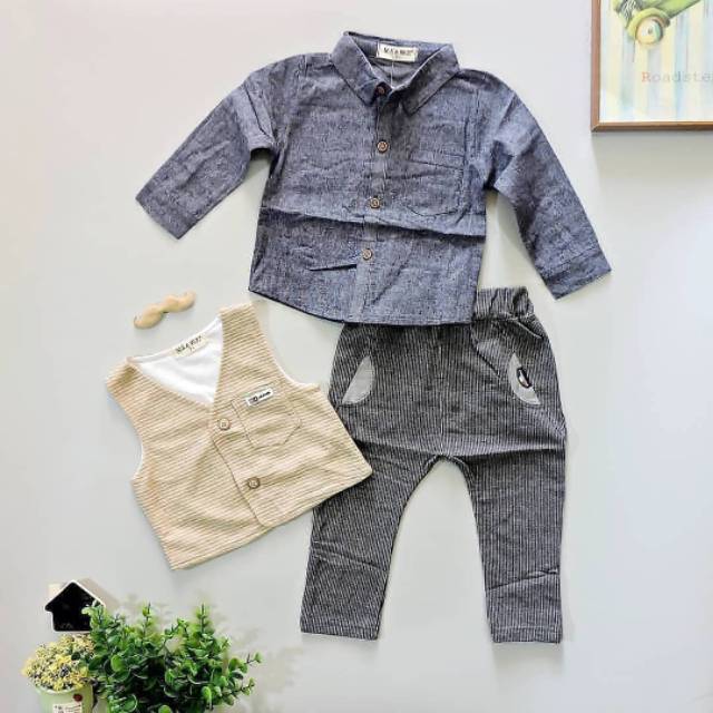 PK00 - SETELAN ANAK IMPORT SET PREMIUM 3IN1 GENTLEMENT VEST BROWN (IMPORT)