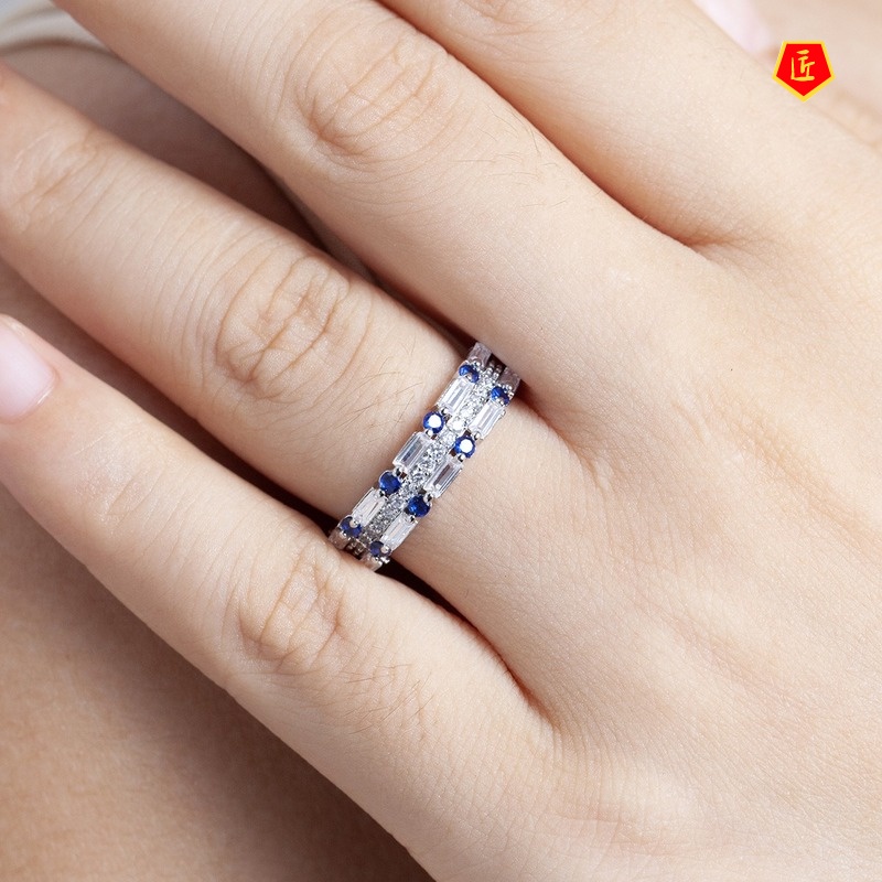 [Ready Stock]Inlaid Rectangular White Moissanite Ring Creative Simplicity